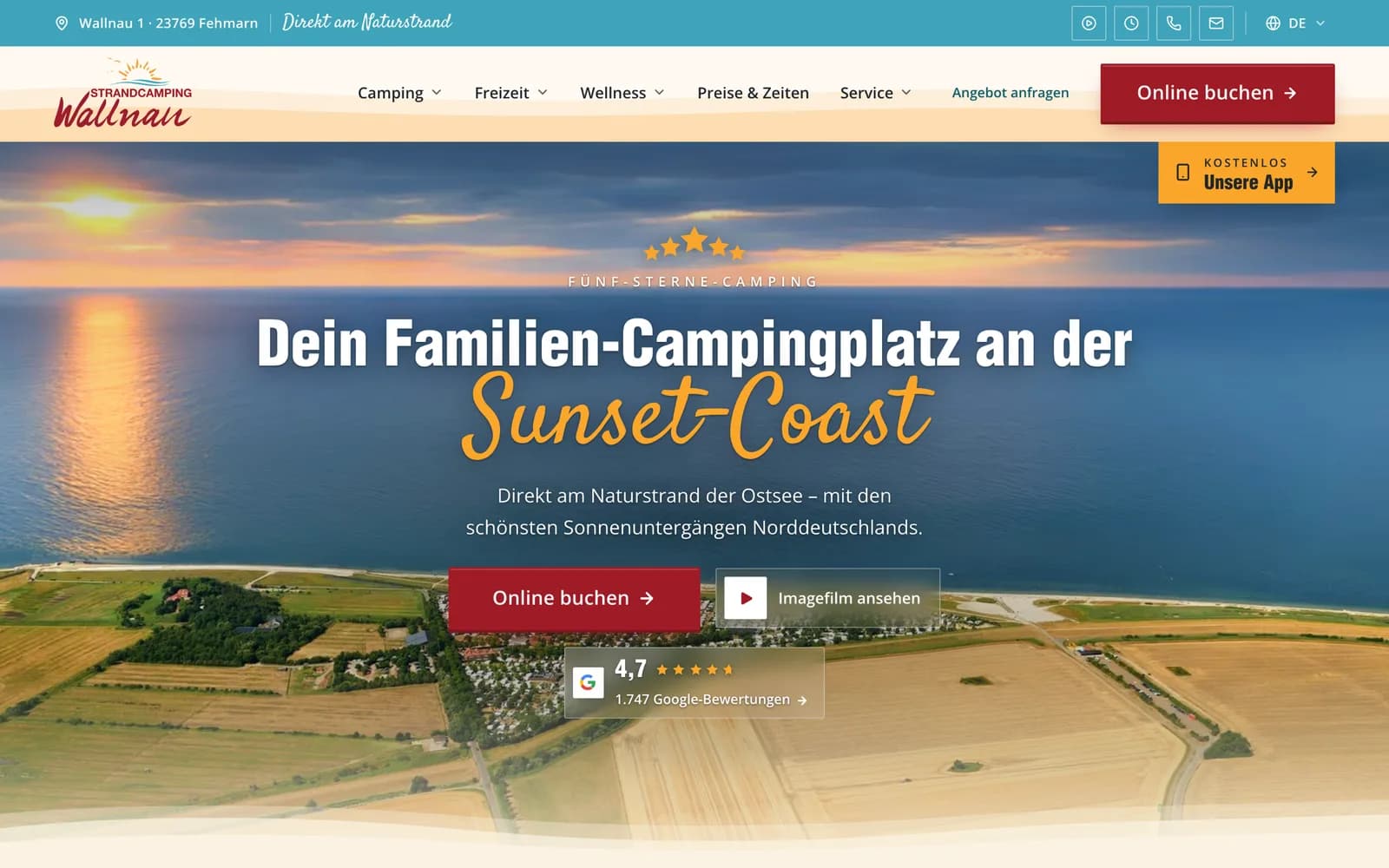 Website von Strandcamping Wallnau auf dem Laptop